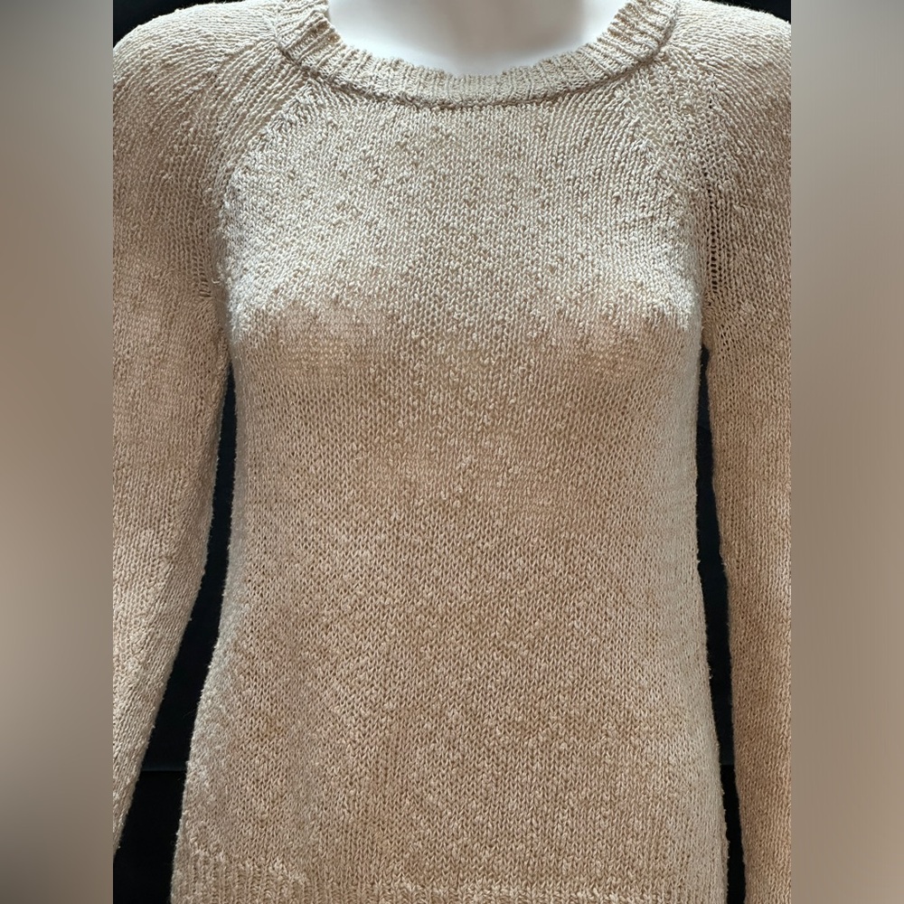 White + Warren Size S Knit Sweater Cream/Tan - Picture 3 of 9